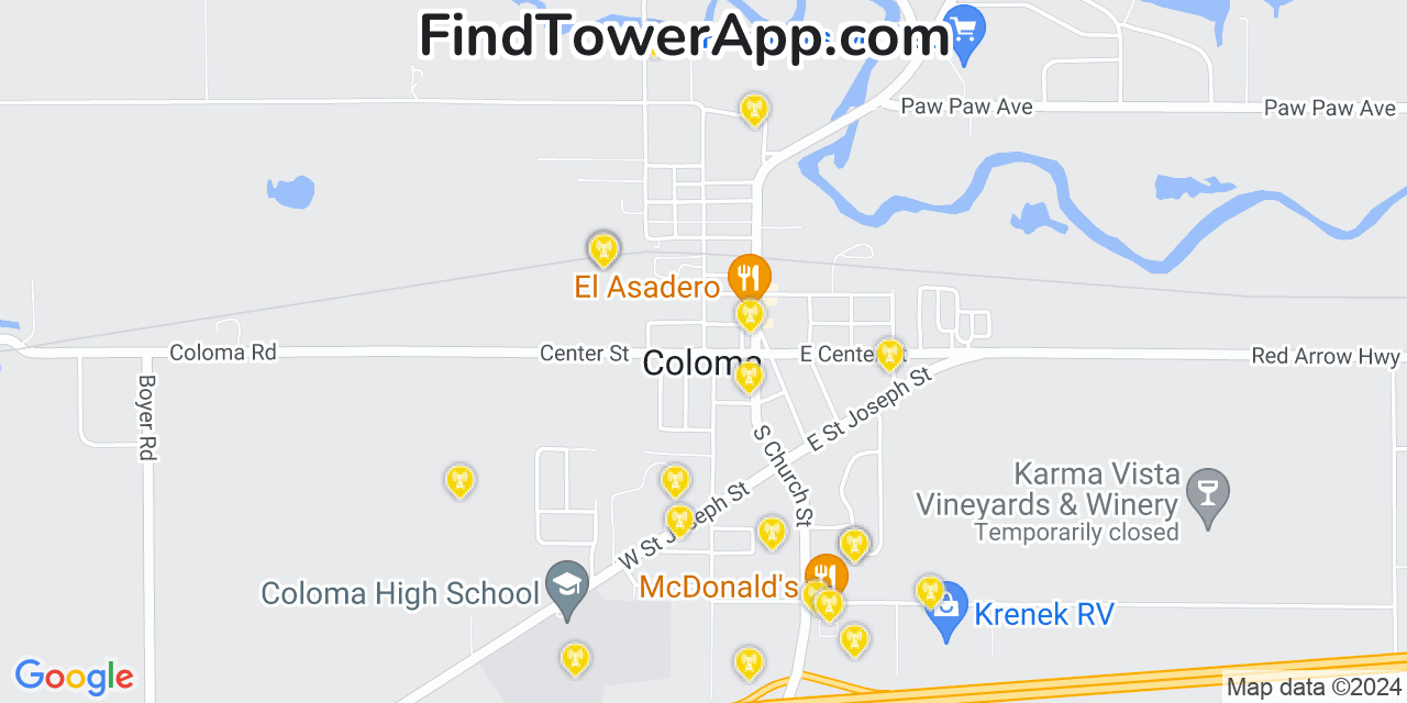 Verizon 4G/5G cell tower coverage map Coloma, Michigan