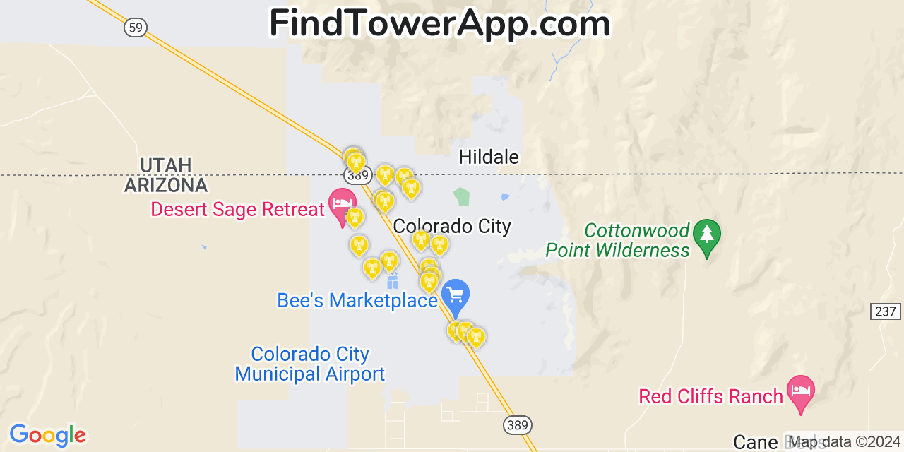 Verizon 4G/5G cell tower coverage map Colorado City, Arizona