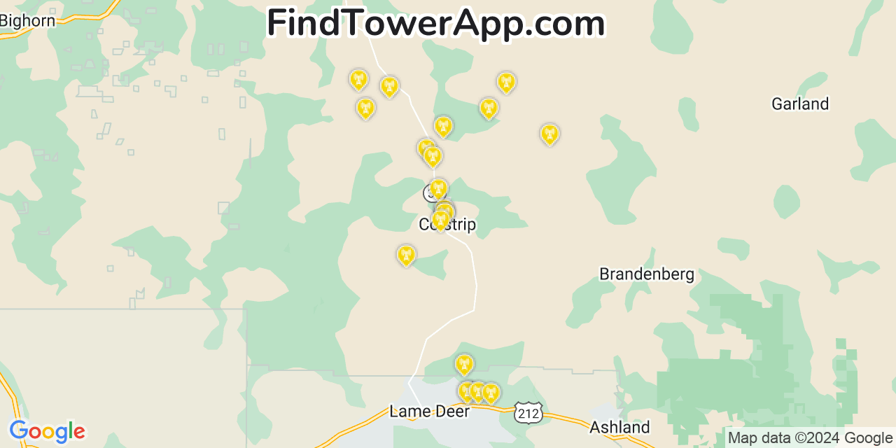 AT&T 4G/5G cell tower coverage map Colstrip, Montana