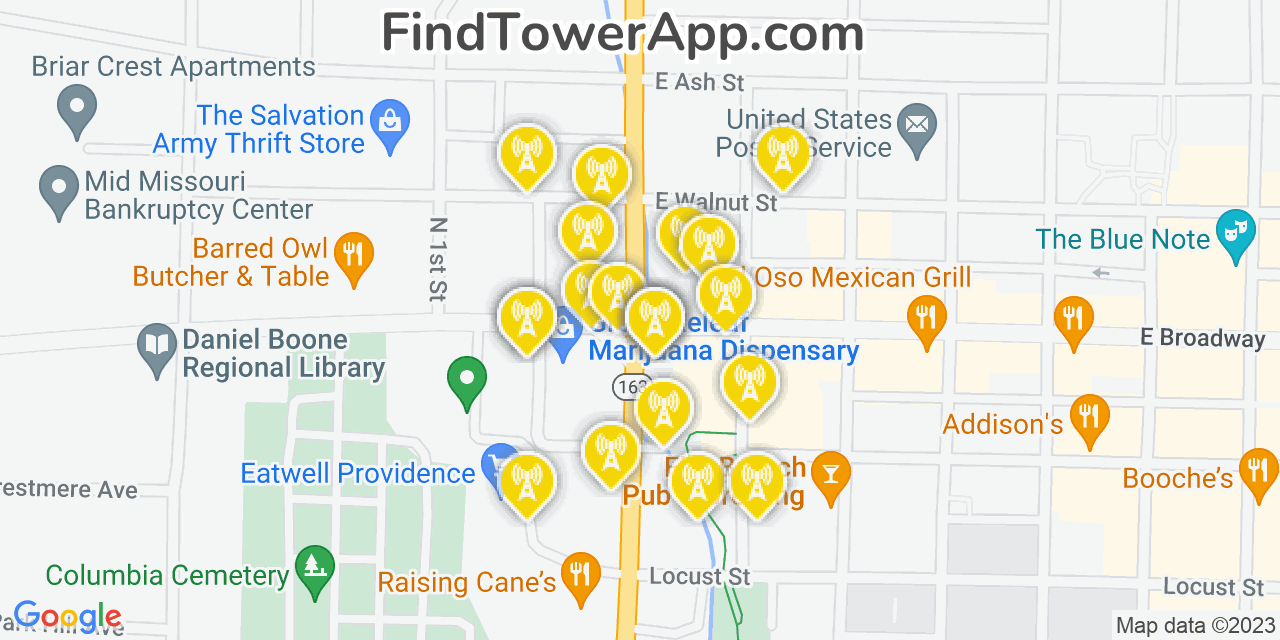 Verizon 4G/5G cell tower coverage map Columbia, Missouri