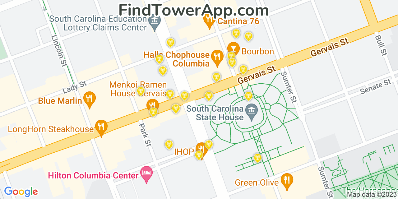 AT&T 4G/5G cell tower coverage map Columbia, South Carolina