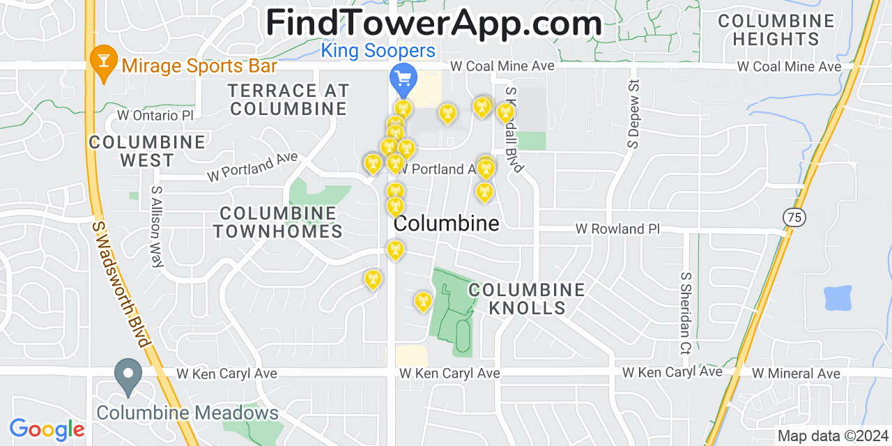 AT&T 4G/5G cell tower coverage map Columbine, Colorado