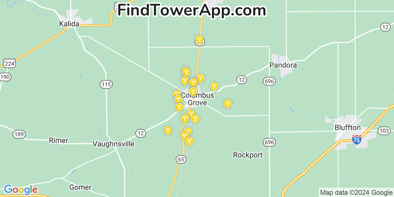 AT&T 4G/5G cell tower coverage map Columbus Grove, Ohio