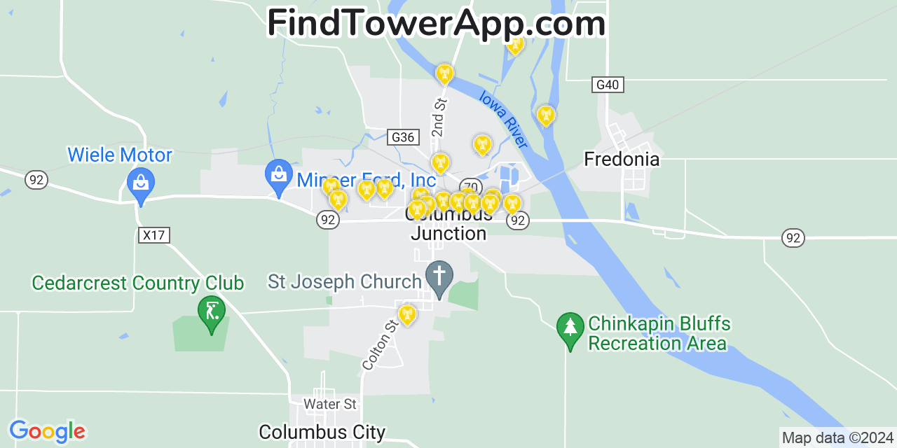 Verizon 4G/5G cell tower coverage map Columbus Junction, Iowa