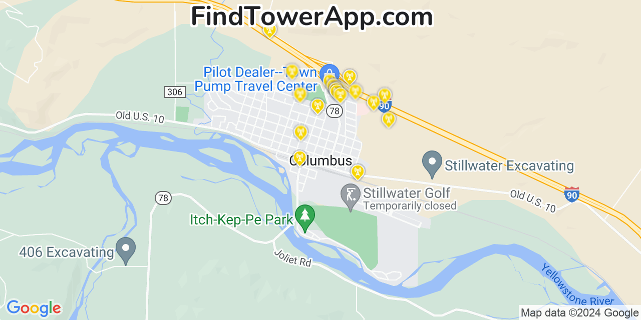 Verizon 4G/5G cell tower coverage map Columbus, Montana