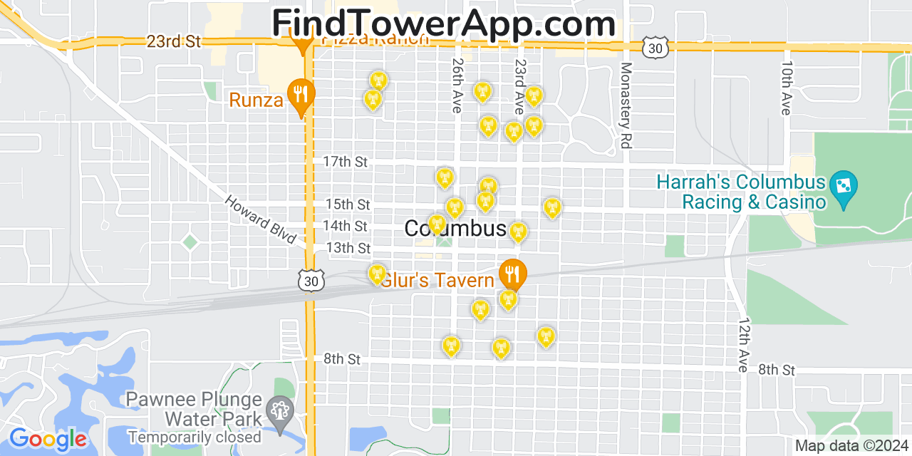 Verizon 4G/5G cell tower coverage map Columbus, Nebraska