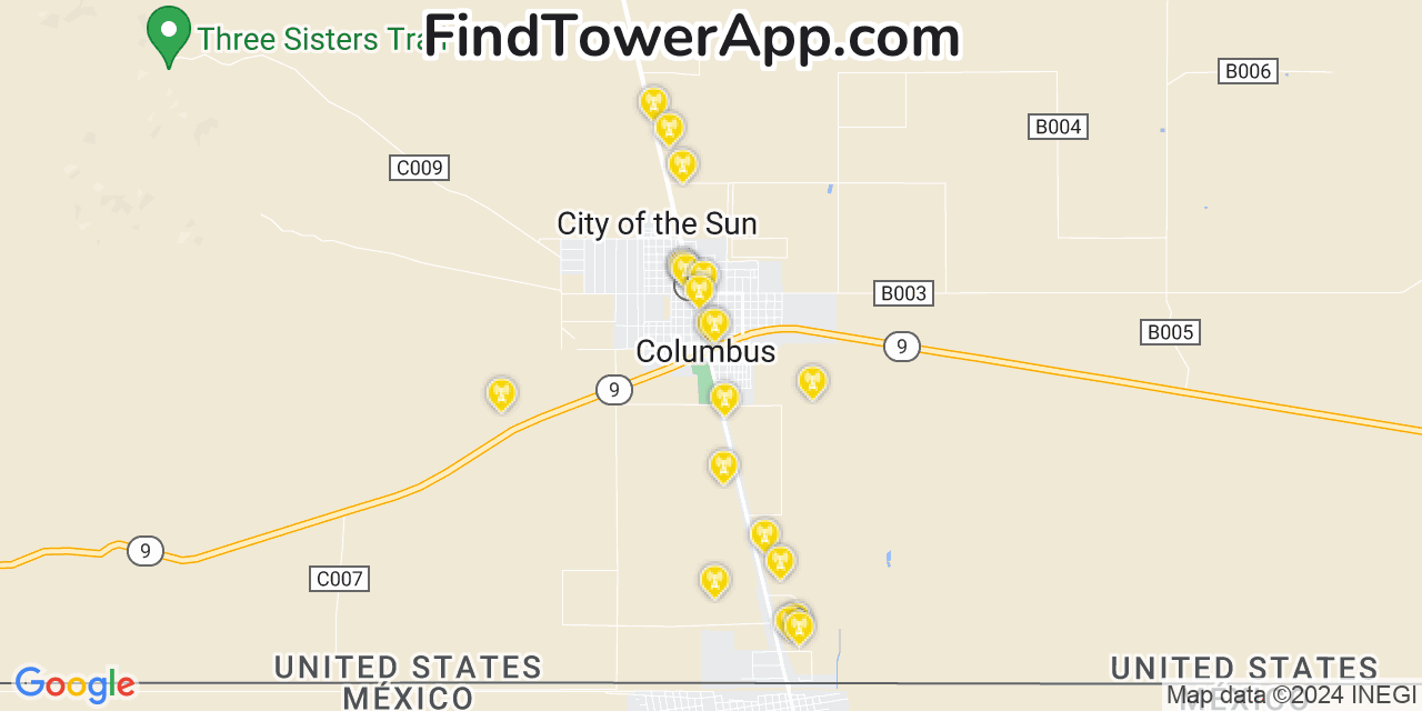 Verizon 4G/5G cell tower coverage map Columbus, New Mexico