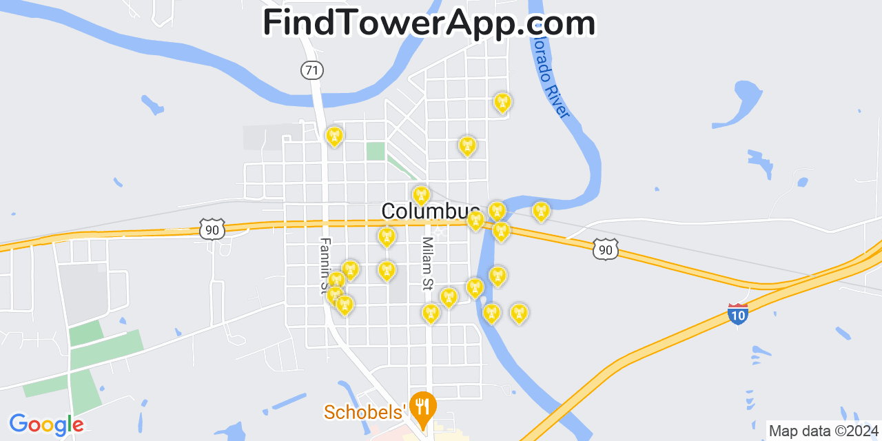 AT&T 4G/5G cell tower coverage map Columbus, Texas