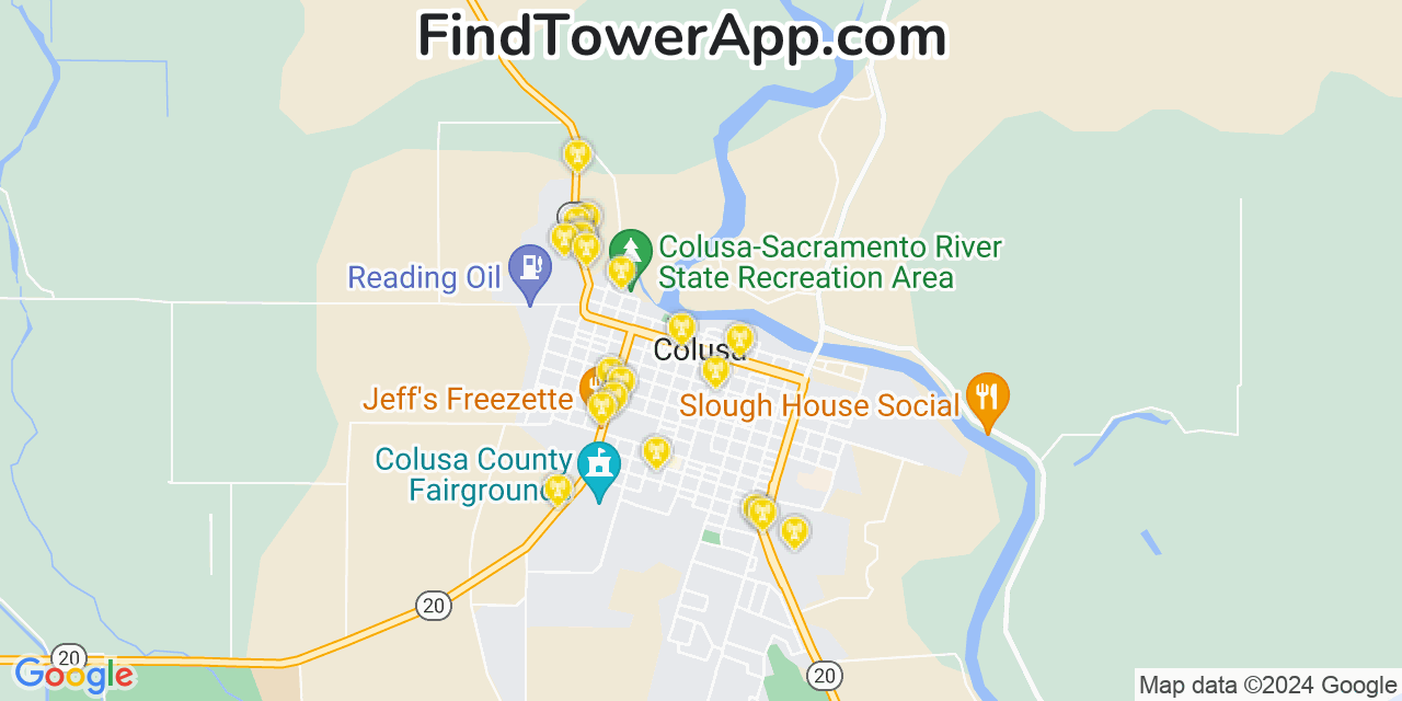 Verizon 4G/5G cell tower coverage map Colusa, California