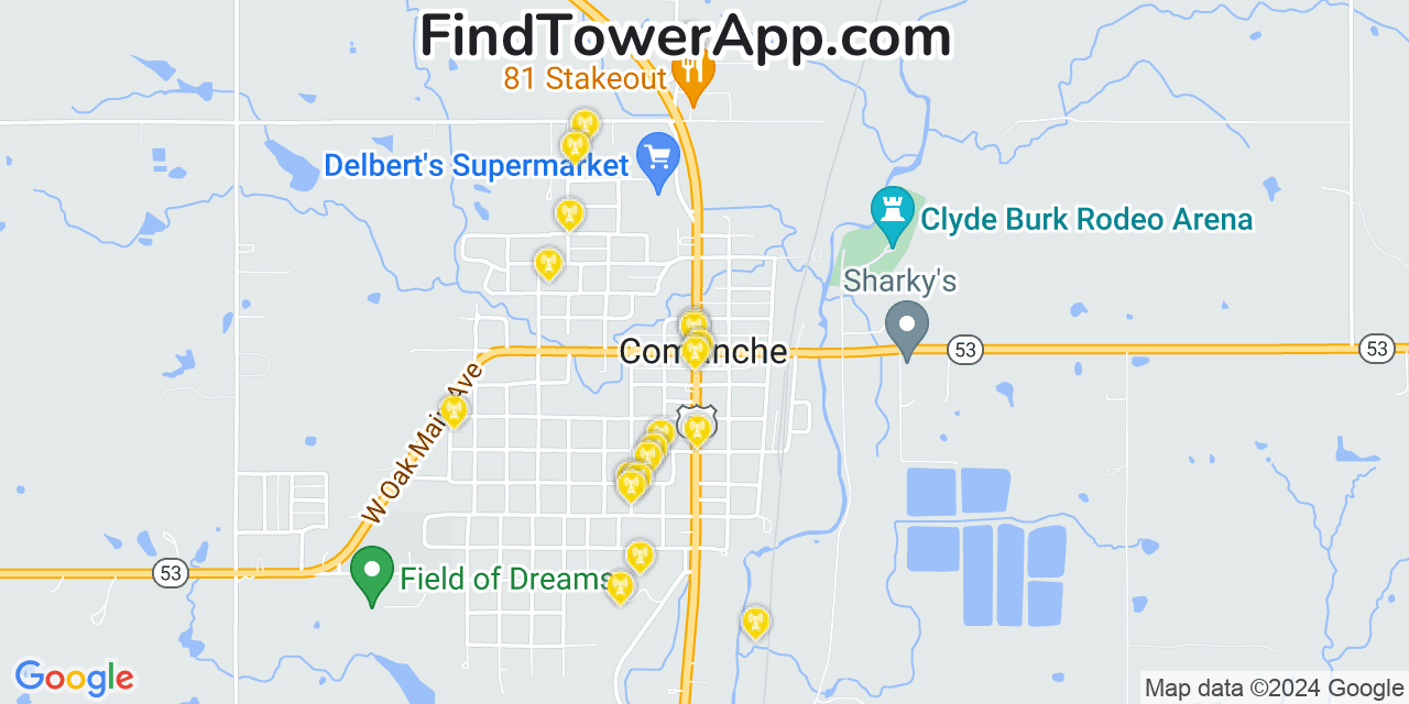 AT&T 4G/5G cell tower coverage map Comanche, Oklahoma