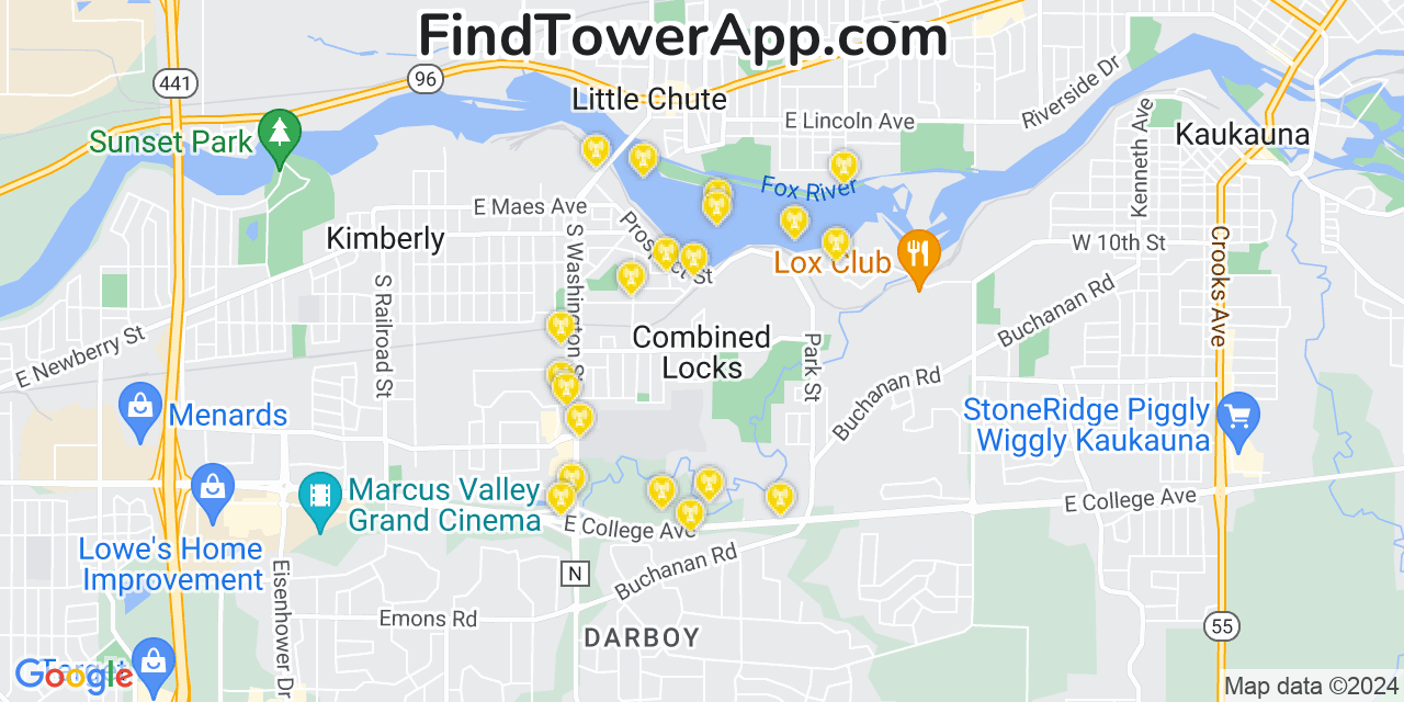 T-Mobile 4G/5G cell tower coverage map Combined Locks, Wisconsin