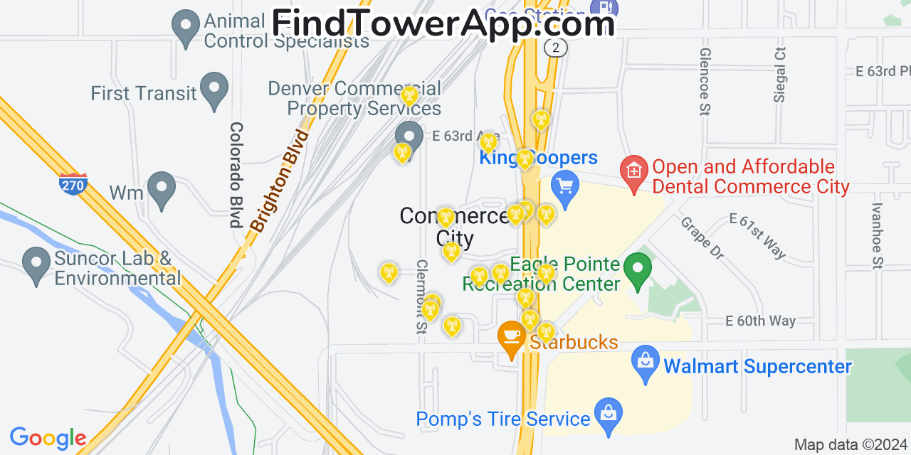 AT&T 4G/5G cell tower coverage map Commerce City, Colorado