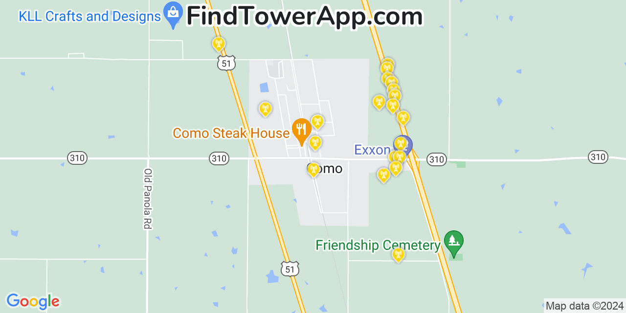 AT&T 4G/5G cell tower coverage map Como, Mississippi