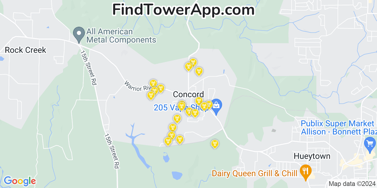 AT&T 4G/5G cell tower coverage map Concord, Alabama