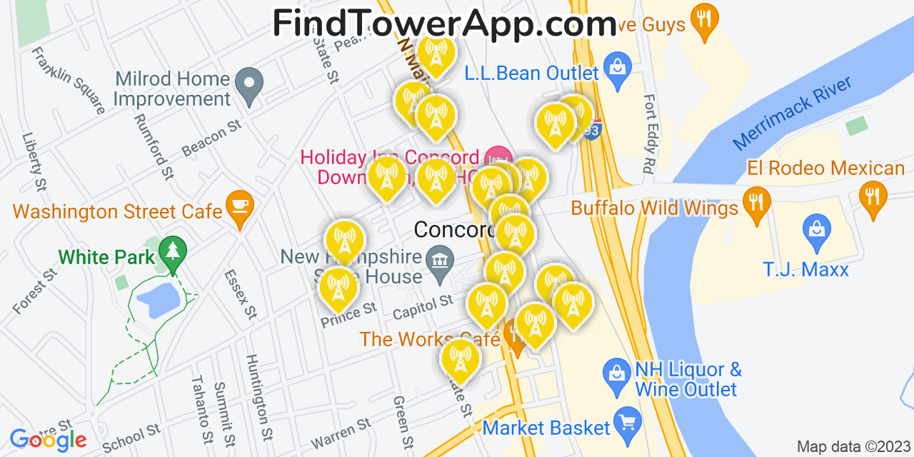 Verizon 4G/5G cell tower coverage map Concord, New Hampshire