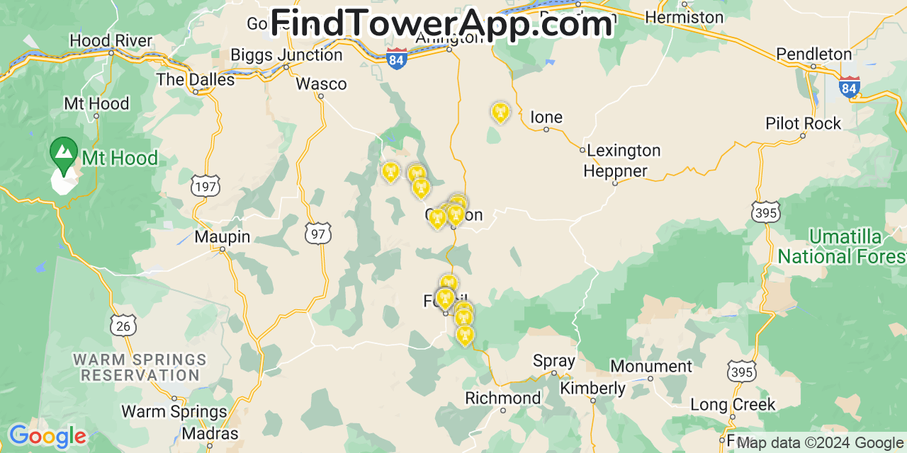 AT&T 4G/5G cell tower coverage map Condon, Oregon