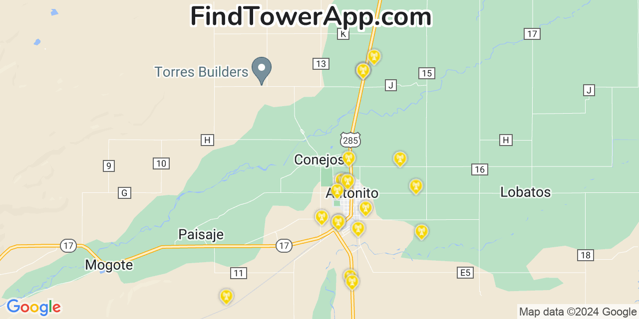 AT&T 4G/5G cell tower coverage map Conejos, Colorado