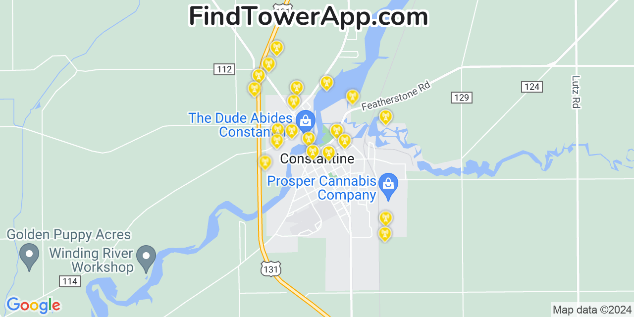 AT&T 4G/5G cell tower coverage map Constantine, Michigan