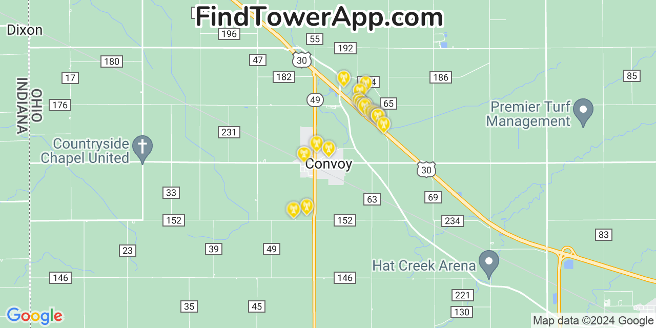 Verizon 4G/5G cell tower coverage map Convoy, Ohio