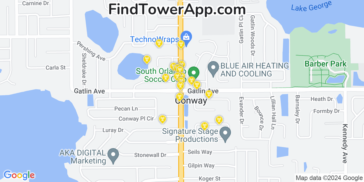 Verizon 4G/5G cell tower coverage map Conway, Florida