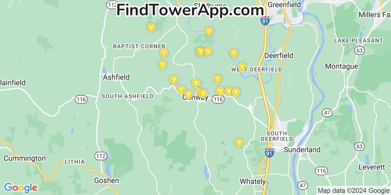 AT&T 4G/5G cell tower coverage map Conway, Massachusetts