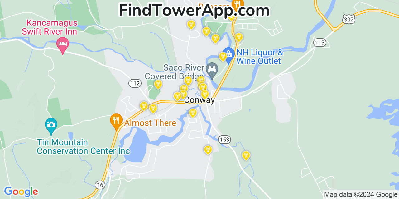 AT&T 4G/5G cell tower coverage map Conway, New Hampshire