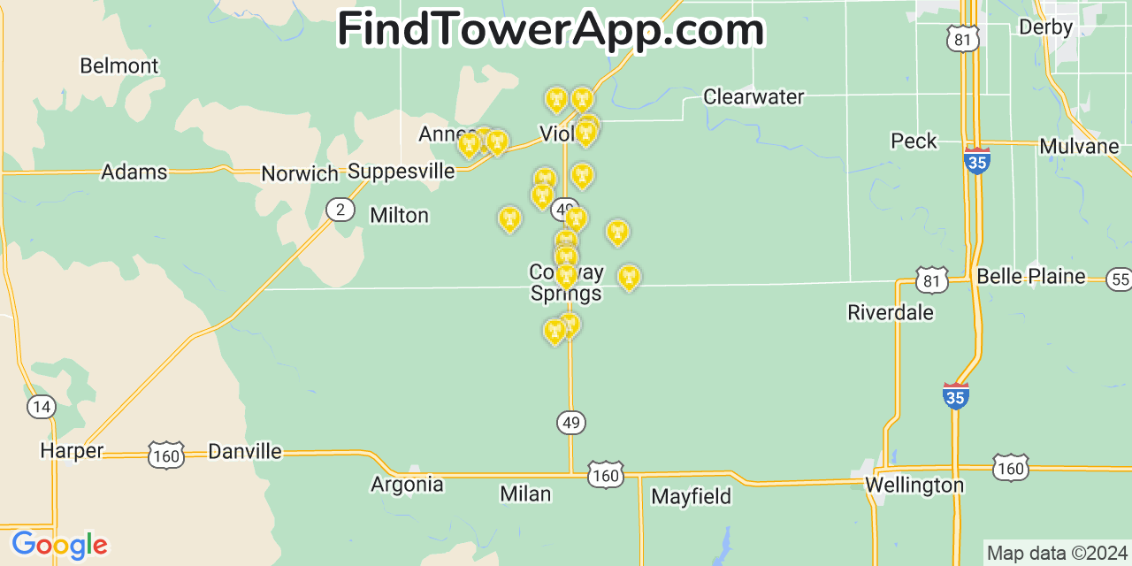 T-Mobile 4G/5G cell tower coverage map Conway Springs, Kansas