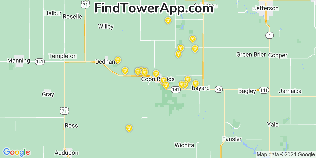 AT&T 4G/5G cell tower coverage map Coon Rapids, Iowa