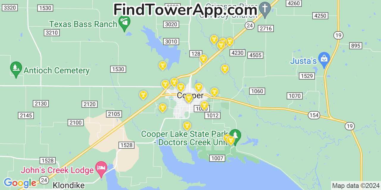 AT&T 4G/5G cell tower coverage map Cooper, Texas