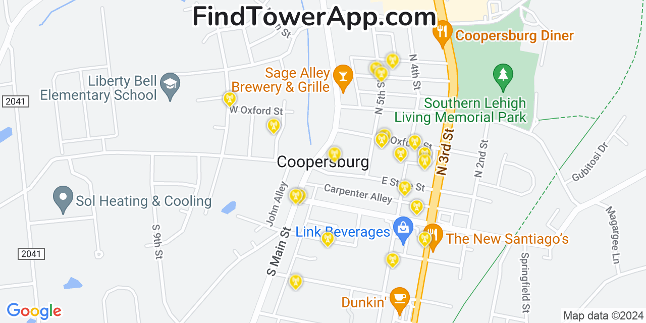 T-Mobile 4G/5G cell tower coverage map Coopersburg, Pennsylvania