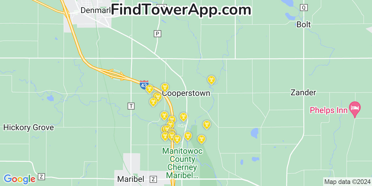 Verizon 4G/5G cell tower coverage map Cooperstown, Wisconsin