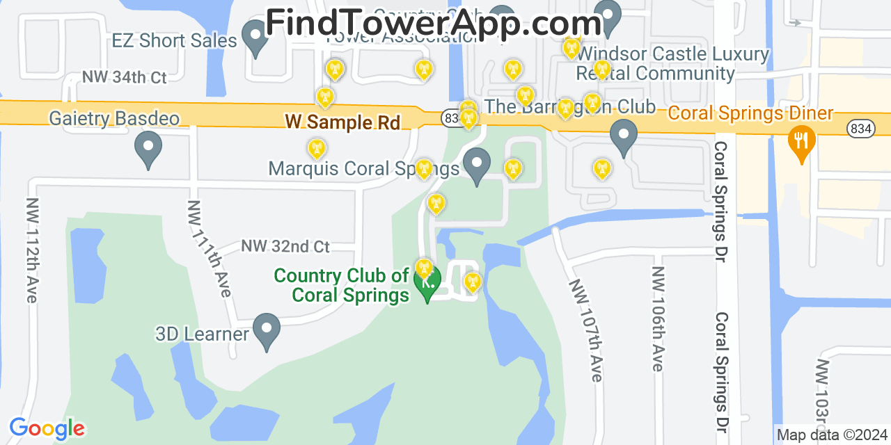 AT&T 4G/5G cell tower coverage map Coral Springs, Florida