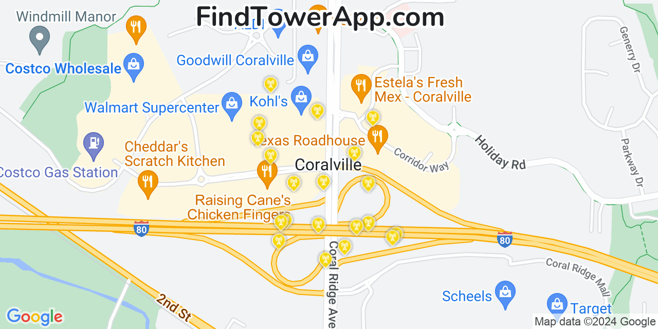 Verizon 4G/5G cell tower coverage map Coralville, Iowa