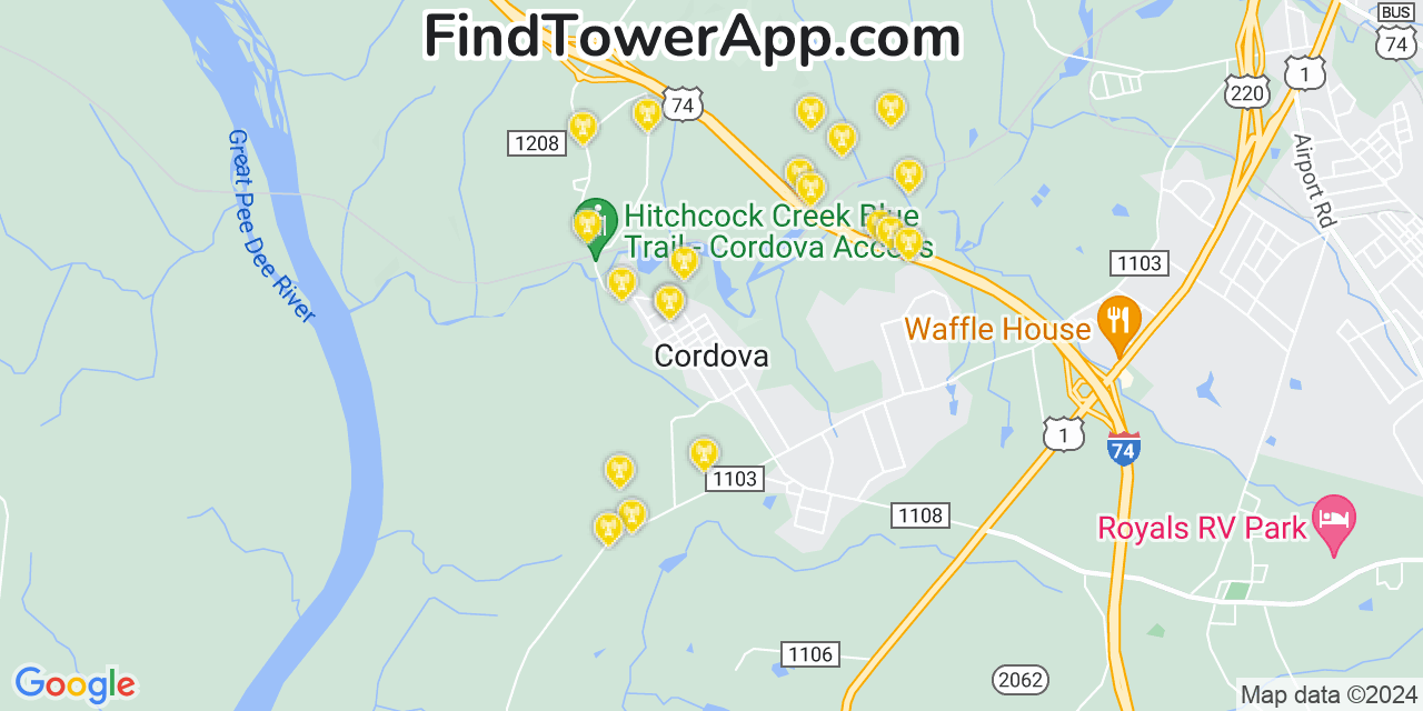 T-Mobile 4G/5G cell tower coverage map Cordova, North Carolina