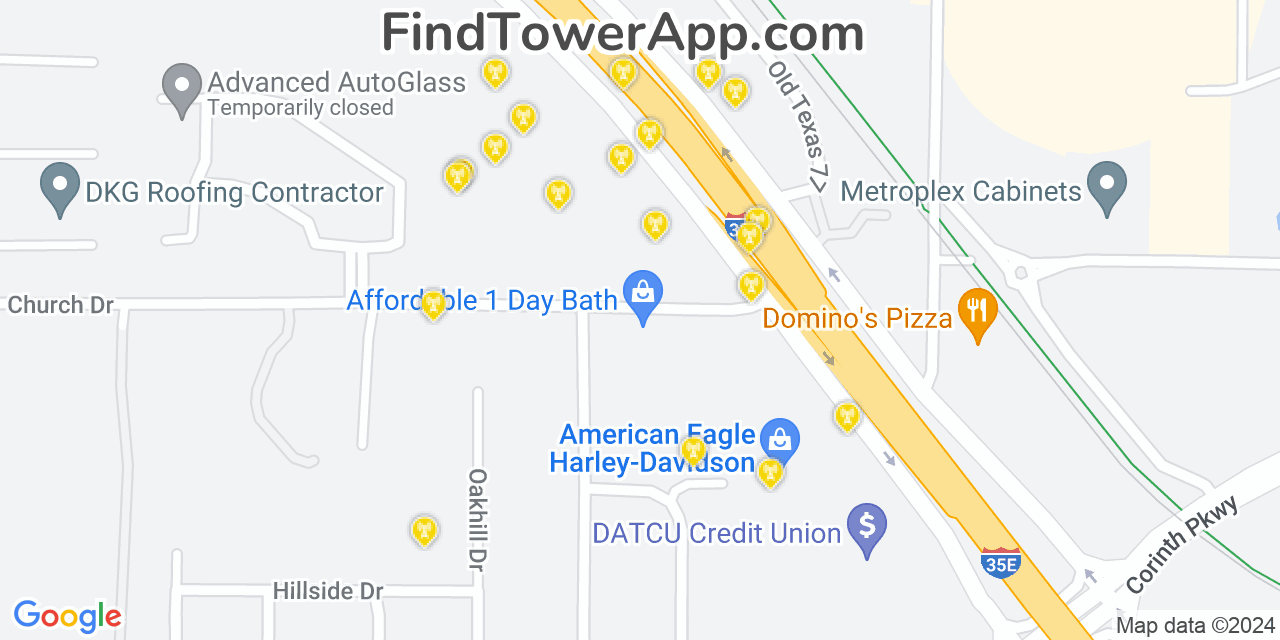 AT&T 4G/5G cell tower coverage map Corinth, Texas