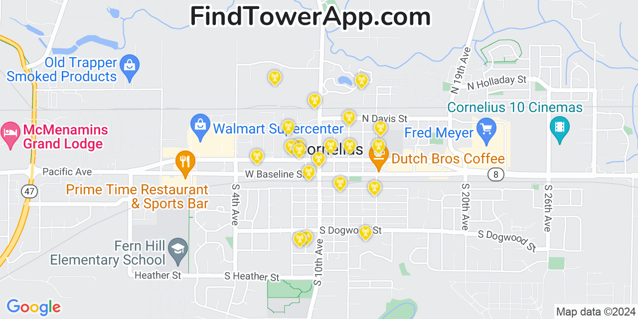 T-Mobile 4G/5G cell tower coverage map Cornelius, Oregon