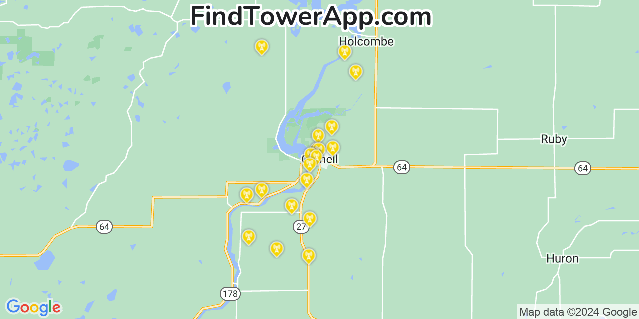 AT&T 4G/5G cell tower coverage map Cornell, Wisconsin