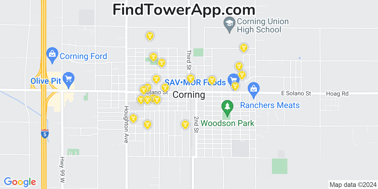 T-Mobile 4G/5G cell tower coverage map Corning, California