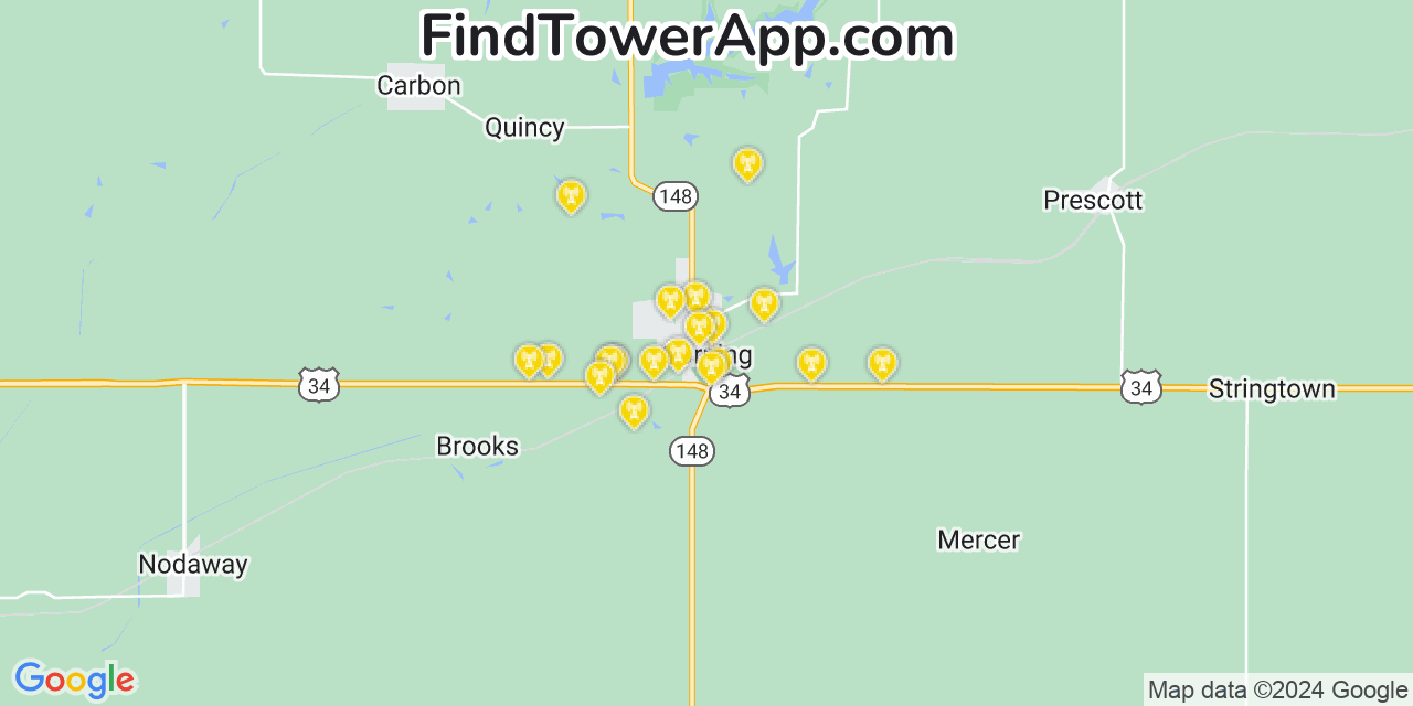 AT&T 4G/5G cell tower coverage map Corning, Iowa