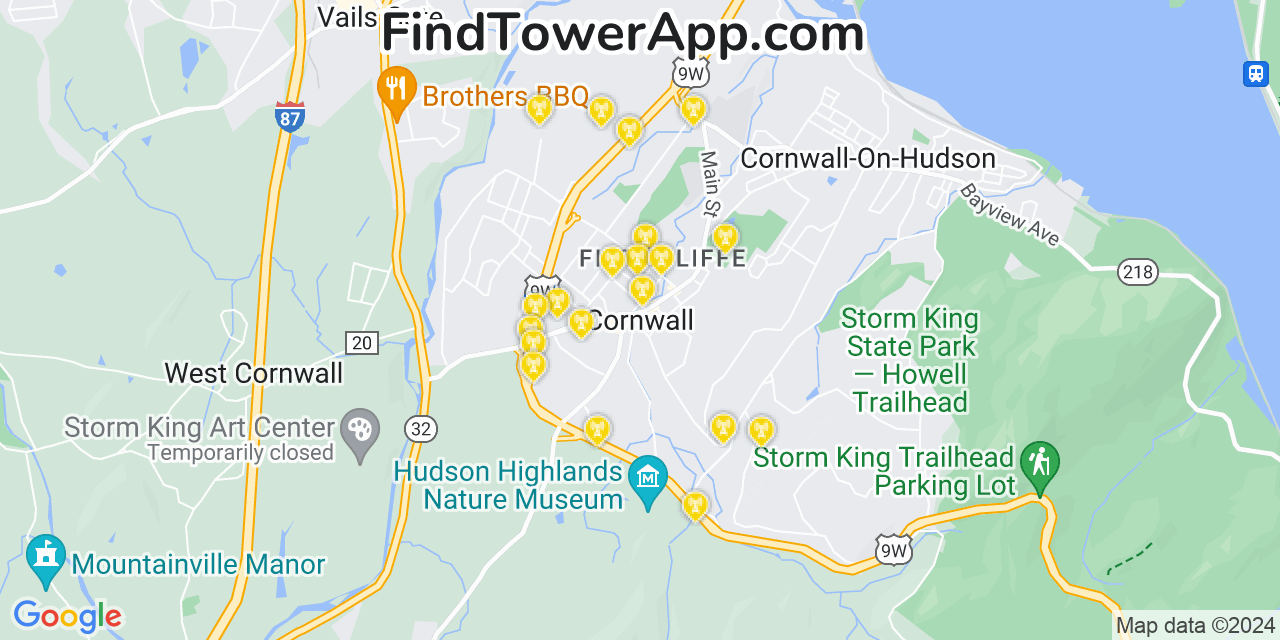 AT&T 4G/5G cell tower coverage map Cornwall, New York