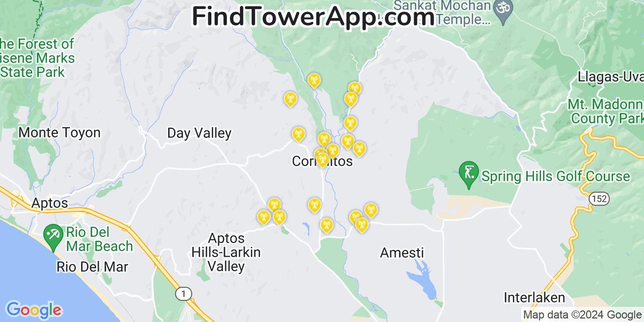 Verizon 4G/5G cell tower coverage map Corralitos, California