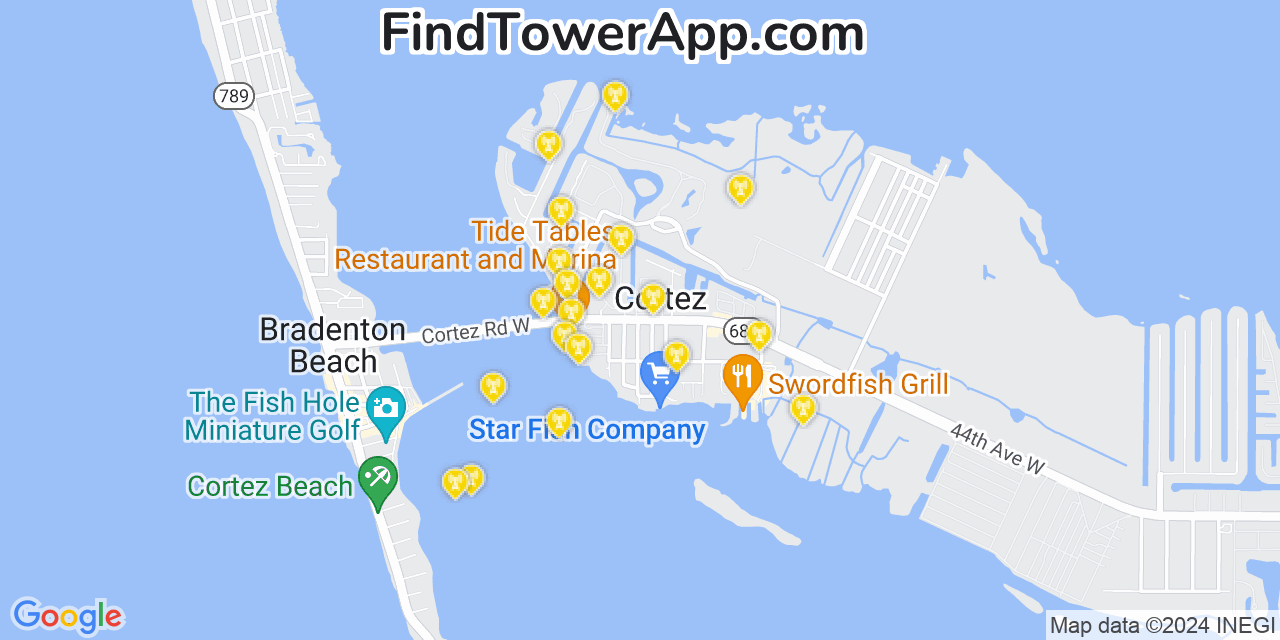 AT&T 4G/5G cell tower coverage map Cortez, Florida