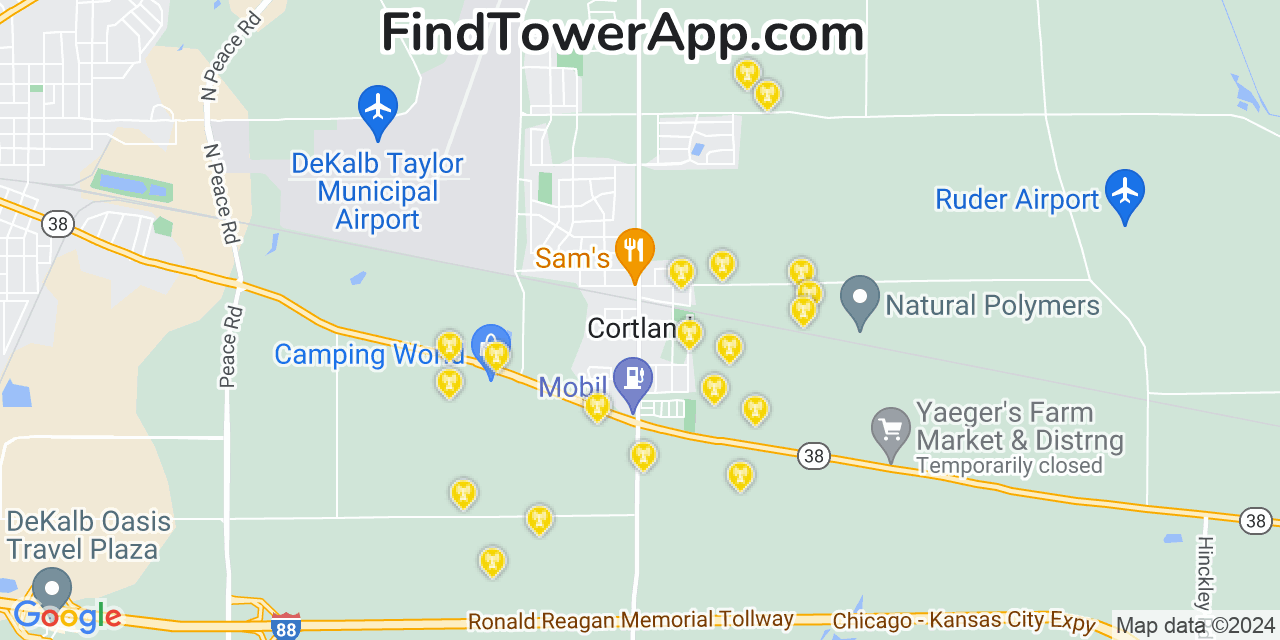 AT&T 4G/5G cell tower coverage map Cortland, Illinois