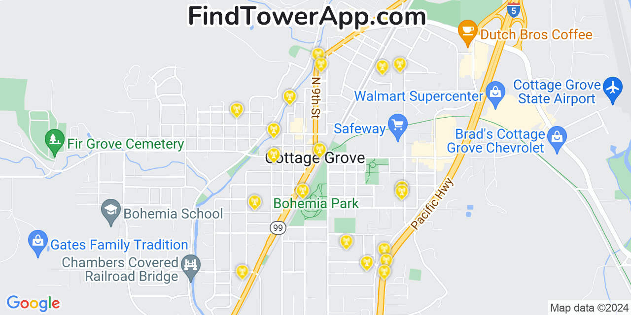 T-Mobile 4G/5G cell tower coverage map Cottage Grove, Oregon