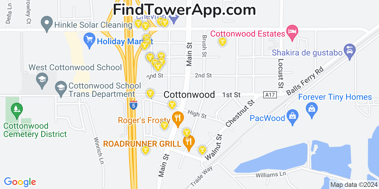 Verizon 4G/5G cell tower coverage map Cottonwood, California