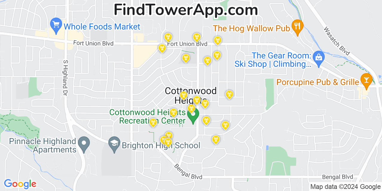 T-Mobile 4G/5G cell tower coverage map Cottonwood Heights, Utah