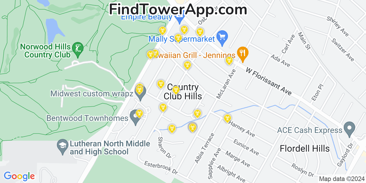 T-Mobile 4G/5G cell tower coverage map Country Club Hills, Missouri