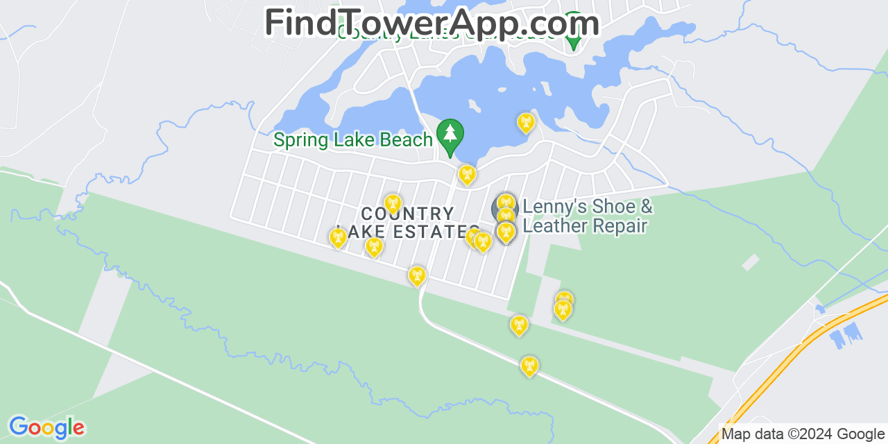 AT&T 4G/5G cell tower coverage map Country Lake Estates, New Jersey