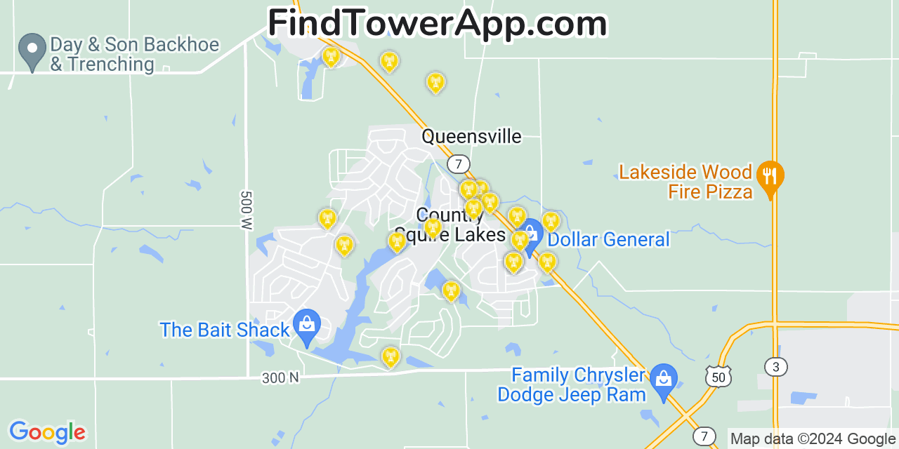 AT&T 4G/5G cell tower coverage map Country Squire Lakes, Indiana