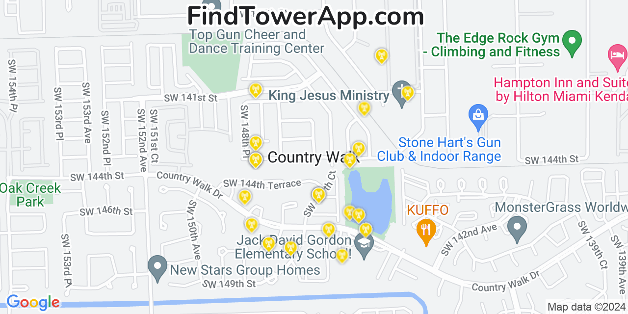 AT&T 4G/5G cell tower coverage map Country Walk, Florida